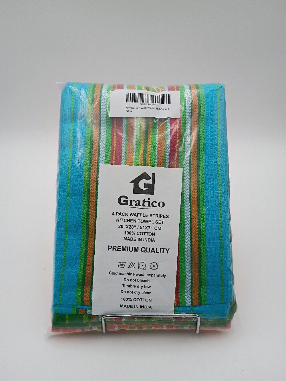 Gratico 4pk waffle stripes kitchen towel set. 100% cotton, large - 20x28in
